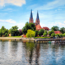 Neuruppin , Neuruppiner See met de kloosterkerk Sankt Trinitatis op de achtergrond