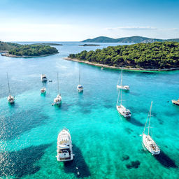 Kornati archipelago view with boats