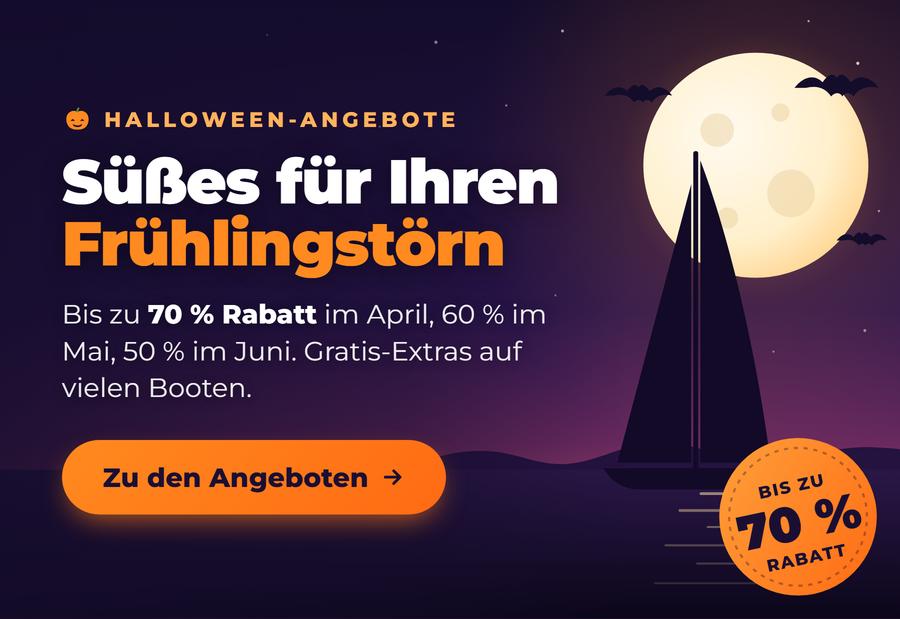 Halloween-Angebote: bis zu 70 % Rabatt auf Bootsurlaub im Frühling, viele Boote mit Gratis-Extras