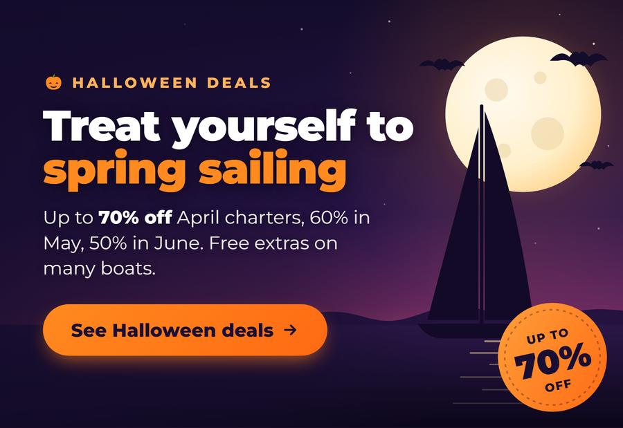 Halloween deals: up to 70% off spring boat charters, with free extras on many boats