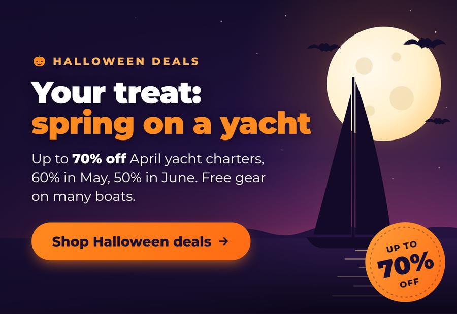 Halloween yacht charter deals: up to 70% off spring boat rentals, with free gear on many boats