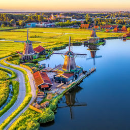 Zaanse Schans windmolens in Noord-Holland, Nederland