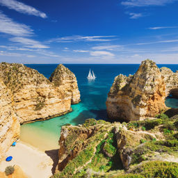 Piękna zatoka w pobliżu miasta Lagos, region Algarve, Portugalia